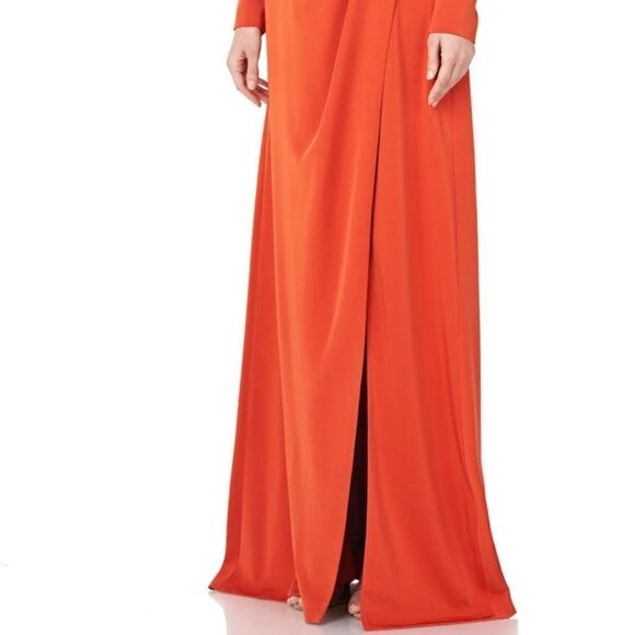 TANGERINE Prom Gown Kay Unger Long Sleeve  Asymmetrical Lined  Core NWT size 6 - Picture 6 of 9